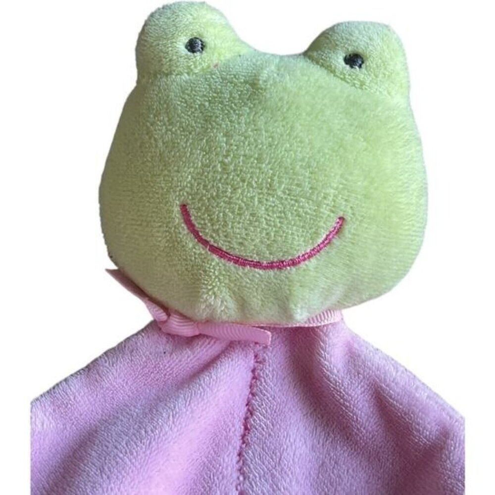 Baby Security Blanket Lovey With Frog Head Rattle Plush Toy Precious Firsts